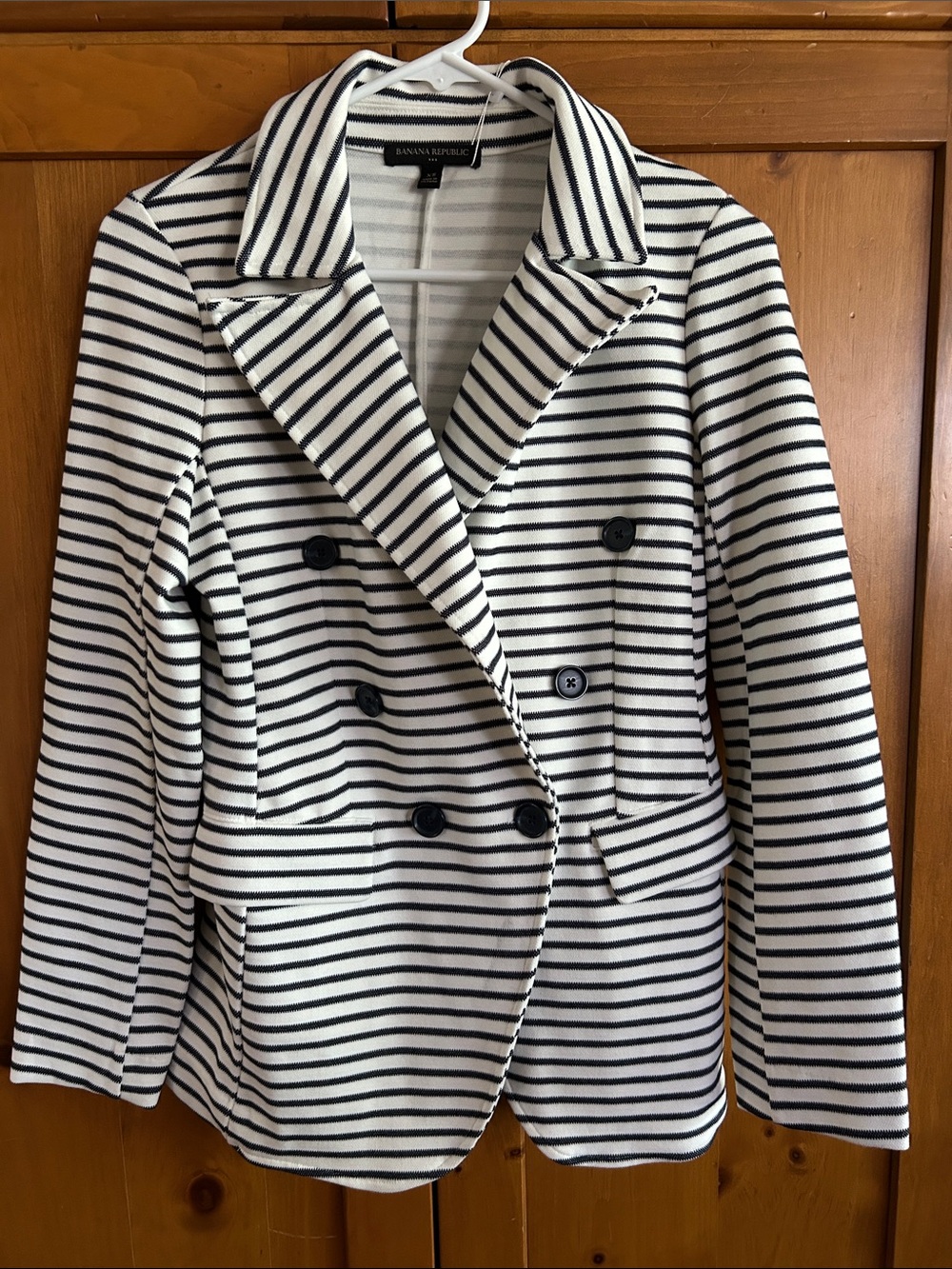 Banana Republic Black and White Striped Double-Breasted Blazer